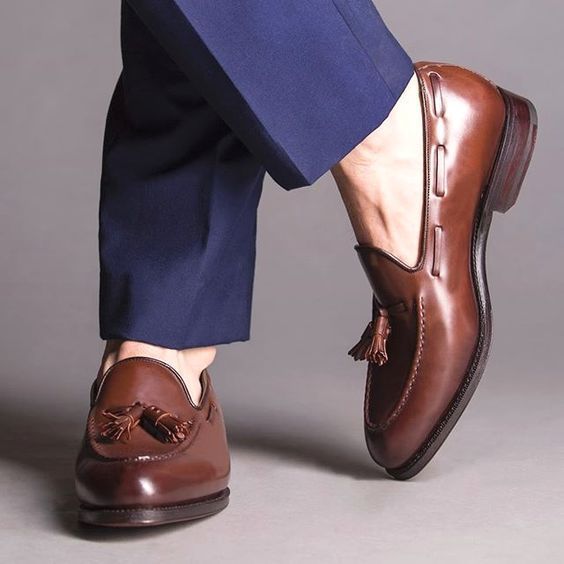 NEW Handmade Men's brown tassel loafers,summer fringed casual men's leather shoe