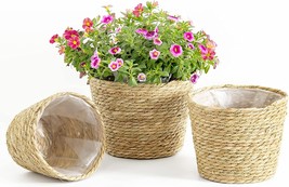 Plant Pots For Indoor Plants, Seagrass Planters Basket Flower, Brown Set... - $38.93