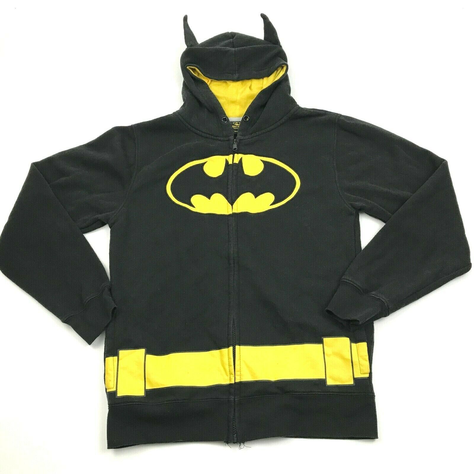 DC Comics Batman Hoodie Full Zip Size M Bat Ears Black Sweatshirt