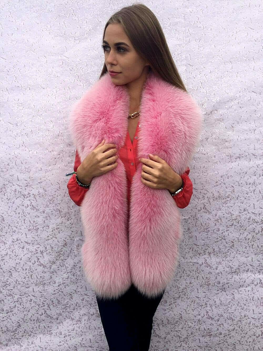 Arctic Fox Fur Boa 70' (180cm) Pink Fur Stole Collar Saga Furs Big Fur ...