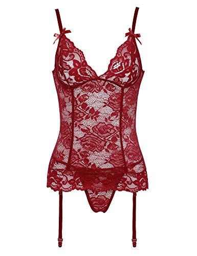Women's Lace Teddy with Garters Mini Babydoll Sexy Lingerie Backless ...