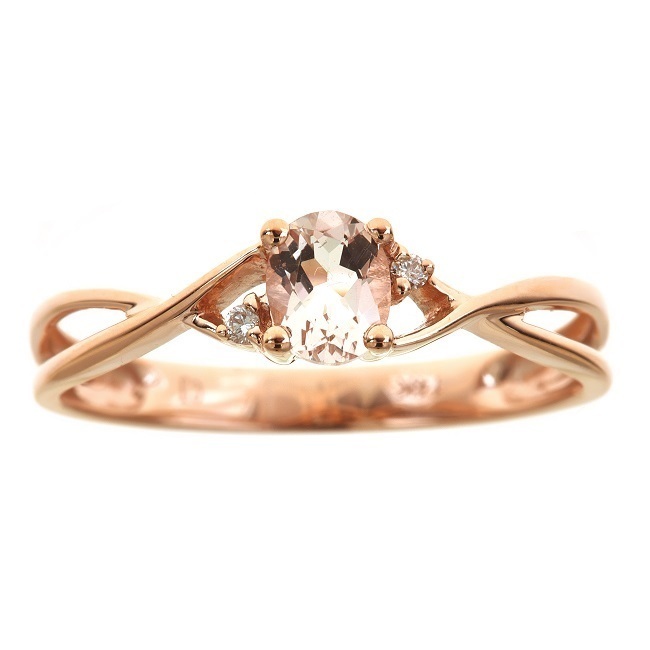 Oval Morganite & Diamond 14K Rose Gold Over Silver Beautiful Solitaire Ring