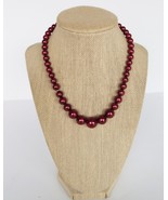 Vintage burgundy colored faux pearl graduated bead princess necklace - $14.99