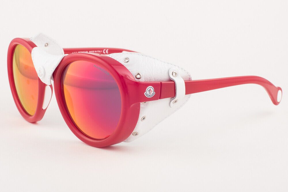 Moncler ML0046 67C Red White Leather / Red Mirror Sunglasses ML 46 67C 52mm