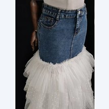 Women Jean Tulle Mermaid Skirt Casual Wedding Photo Prop Mermaid Party Outfit image 4