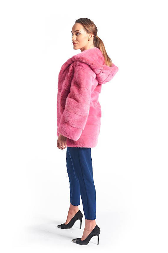 pink mink coat with hood