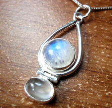 Moonstone Globe in Hoop Accented by Rose Quartz Pendant 925 Sterling Silver New - $13.49