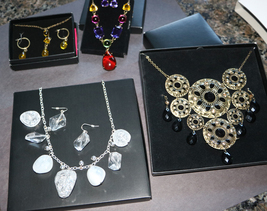Avon Bold Necklace & Earring Set Lot - Vibrant Glow, Clear Winter, Safari gold - $43.00