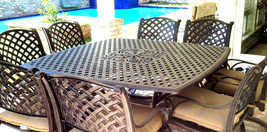 Cast aluminum patio furniture 9pc outdoor dining set with 64 square table Bronze image 2