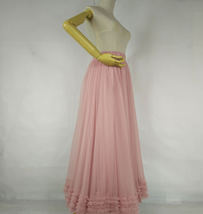 Pink Long Layered Tulle Ruffle Skirt Pink Bridesmaid Tulle Skirt Plus Size image 7