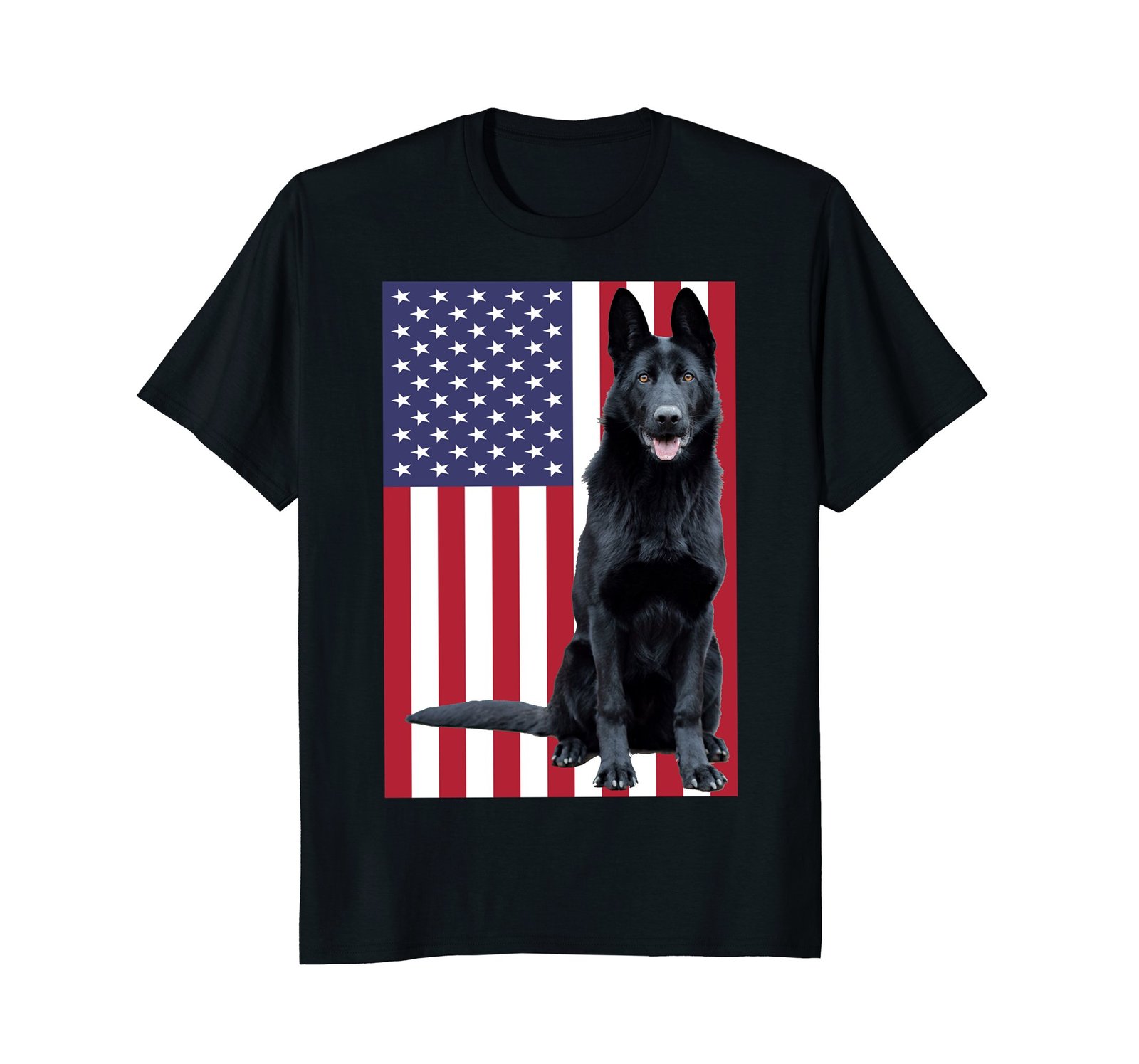 Black German Shepherd T-Shirt with US Flag - T-Shirts