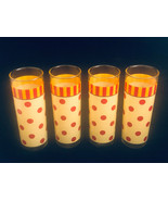4 Glasses Vintage Polka Dot Glasses Orange Red Polka Dots w Stripes - $33.28