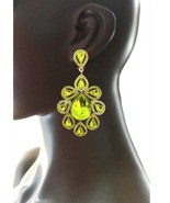 3.75&quot; Long Yellow Crystal Rhinestone Statement Evening Clip-On Earrings ... - $23.79
