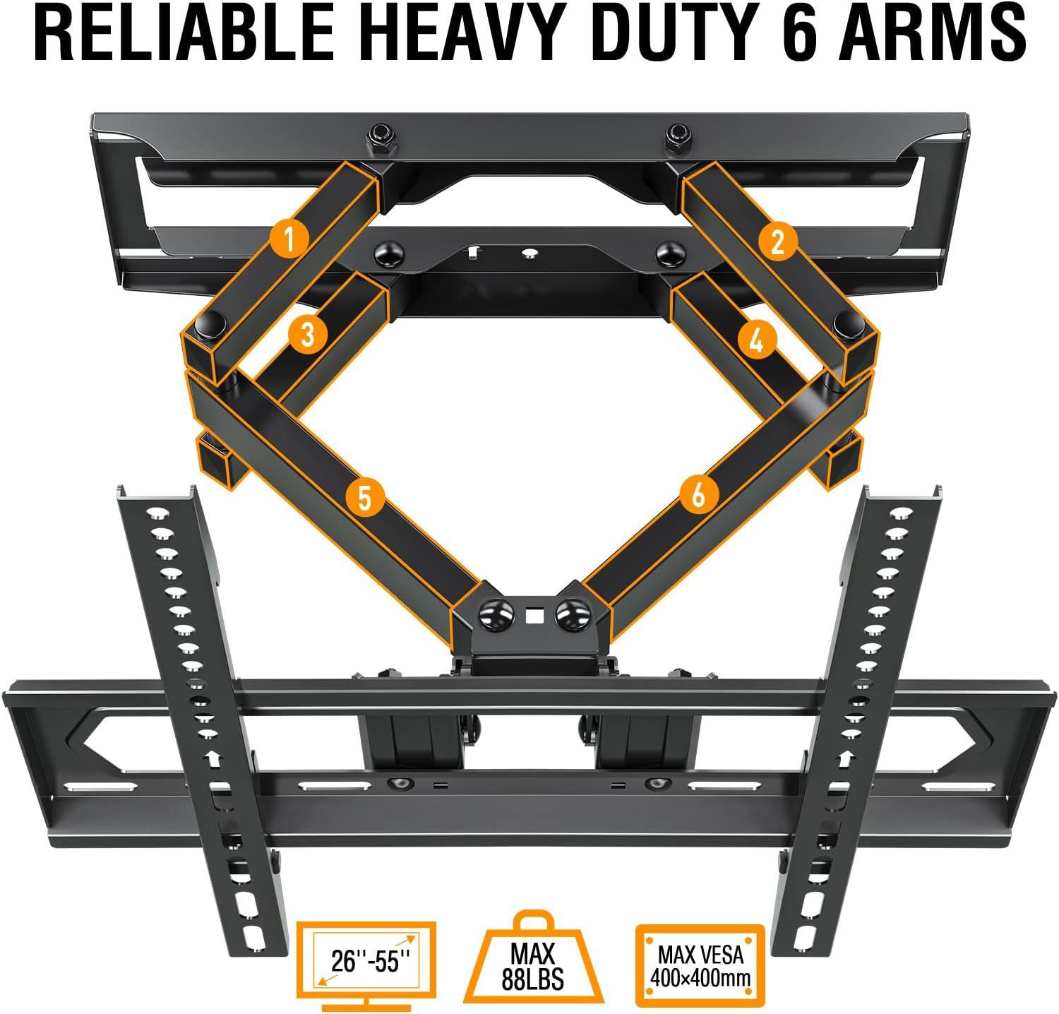Full Motion TV Mount TV Wall Mount Swivel and Tilt for Most 2655 Inch