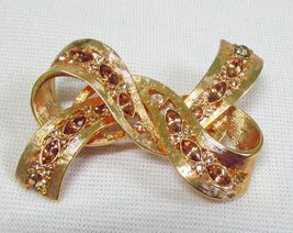Liz Claiborne Citrine Colored Rhinestone Bow Brooch Pin Signed 2 1/4&quot; Wide - $8.00
