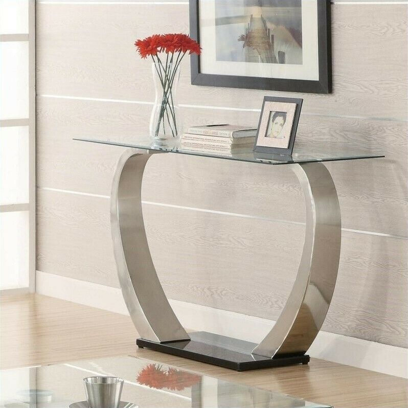 Coaster Shearwater Glass Top Accent Console Table in Silver - $640.19