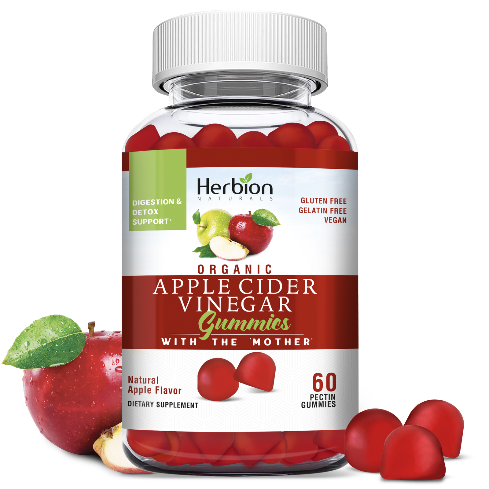 Herbion Naturals Organic Apple Cider Vinegar Gummies with the “Mother”, 60 Count