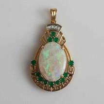 3Ct Teardrop Simulated Fire Opal Art Deco Pendant Yellow Gold Plated Chain 18" - $89.10