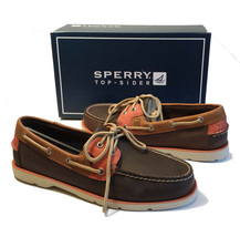SPERRY Top-Sider Leather Boat Shoes size 8.5 LEEWARD DK BRN/TAN/ORANGE N... - $87.25