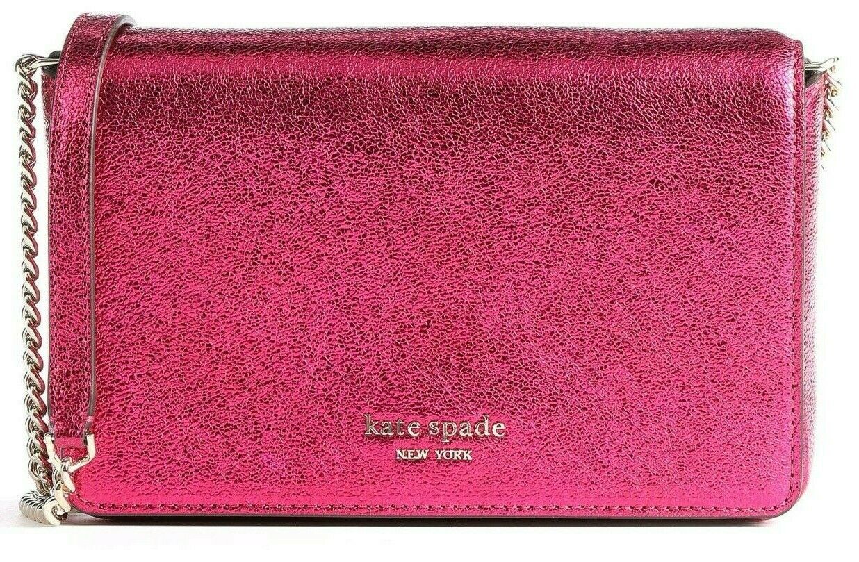 NWB Kate Spade Spencer Chain Crossbody Wallet Metallic Pink PWR00158 Gift Bag