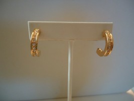 Vintage AVON Goldtone Pave Half Hoops Earrings, Very Good Condition - $7.00