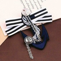 Unisex Blue & White NO8 Vintage Brooch Bowknot Plated Trendy Collar Ribbon Pin - $5.52