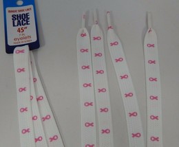 Pink Ribbon Cancer Awareness Fat Shoe Laces 45/" in inches Skater White /& Pink