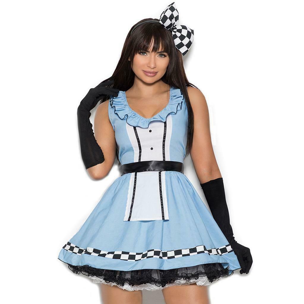 Storybook Alice Wonderland Costume Dress Checkered Large Bow Apron Gloves 99084