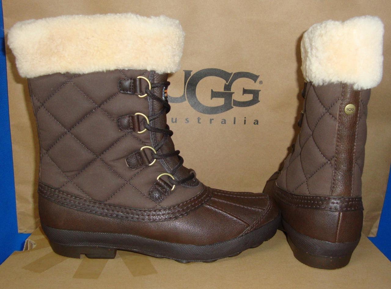 Primary image for UGG Australia NEWBERRY Brown Waterproof Leather Quilted Boots Size 6 NIB #3224
