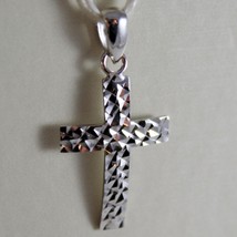 18K WHITE GOLD CROSS, PENDANT, STYLIZED, HAMMERED, ARCHED, MADE IN ITALY image 1