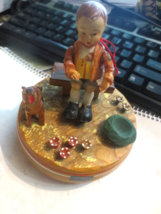 Vintage Dobin hand carved Music Box Reuge song Love Story Boy with Dog - $13.99