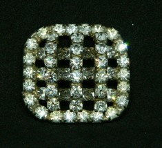 Clear Rhinestone Art Deco Style Large Square Silver Tone Vintage Button ... - $19.79