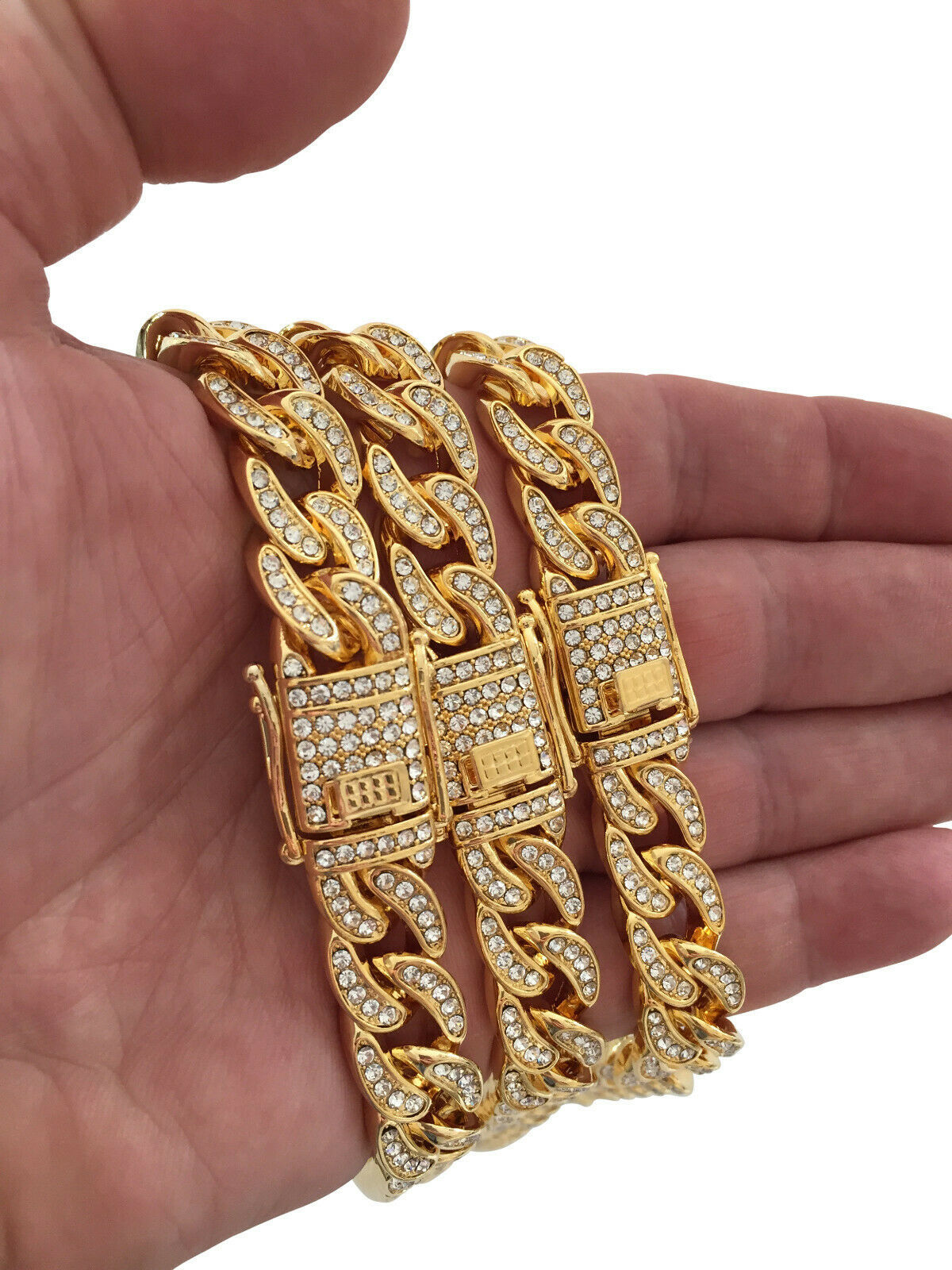 14K Gold GP Migos YRN Cuban Iced CZ Clasp Choker Chain Necklace 16" 18