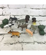 Farm Animal Figures Lot Of 9 With Hay Bales Cows Goats Turkeys Pig Donkey  - $14.84