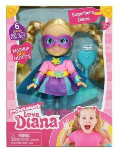 Love, Diana Mashups 6 Doll & Brush Pocket-Watch - New - Superhero Diana