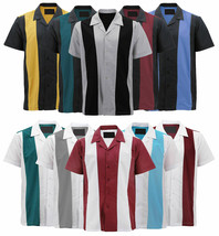 Men’s Vintage Casual Two Tone Button Down Classic Retro Guayabera Bowling Shirt