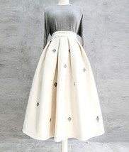 Ivory White Winter Midi Pleated Skirt Warm Wool Holiday Skirt Outfit Plus Size 