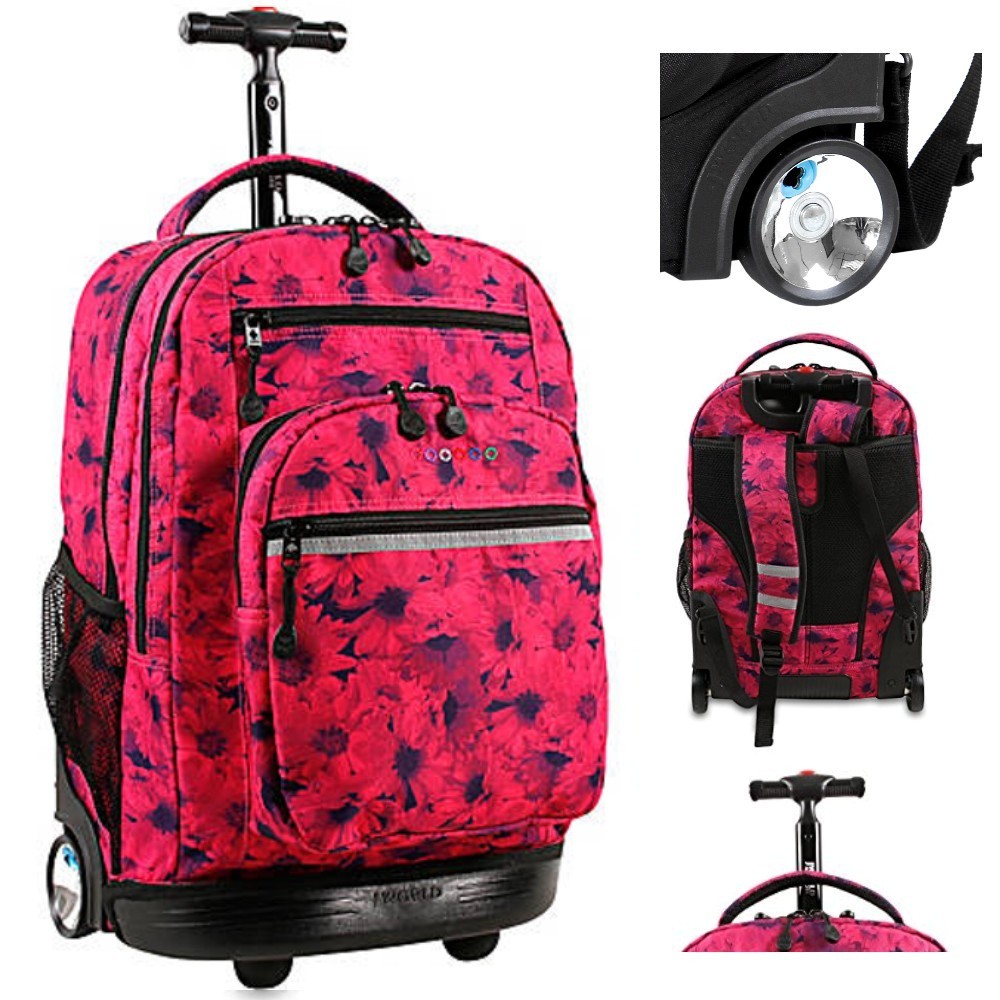 Rolling Wheeled Backpack Pink Laptop School Bookbag Womens Carry Travel ...