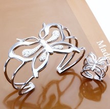 BUTTERFLIES Fashion Jewelry Set 925 Sterling Silver Bangle & Ring Set  - $22.99
