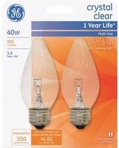 2 Ge Crystal Clear Decorative Light Bulb 40w E26 Flame Tip 75341 40FM/C/CF2-TP4 - $31.79