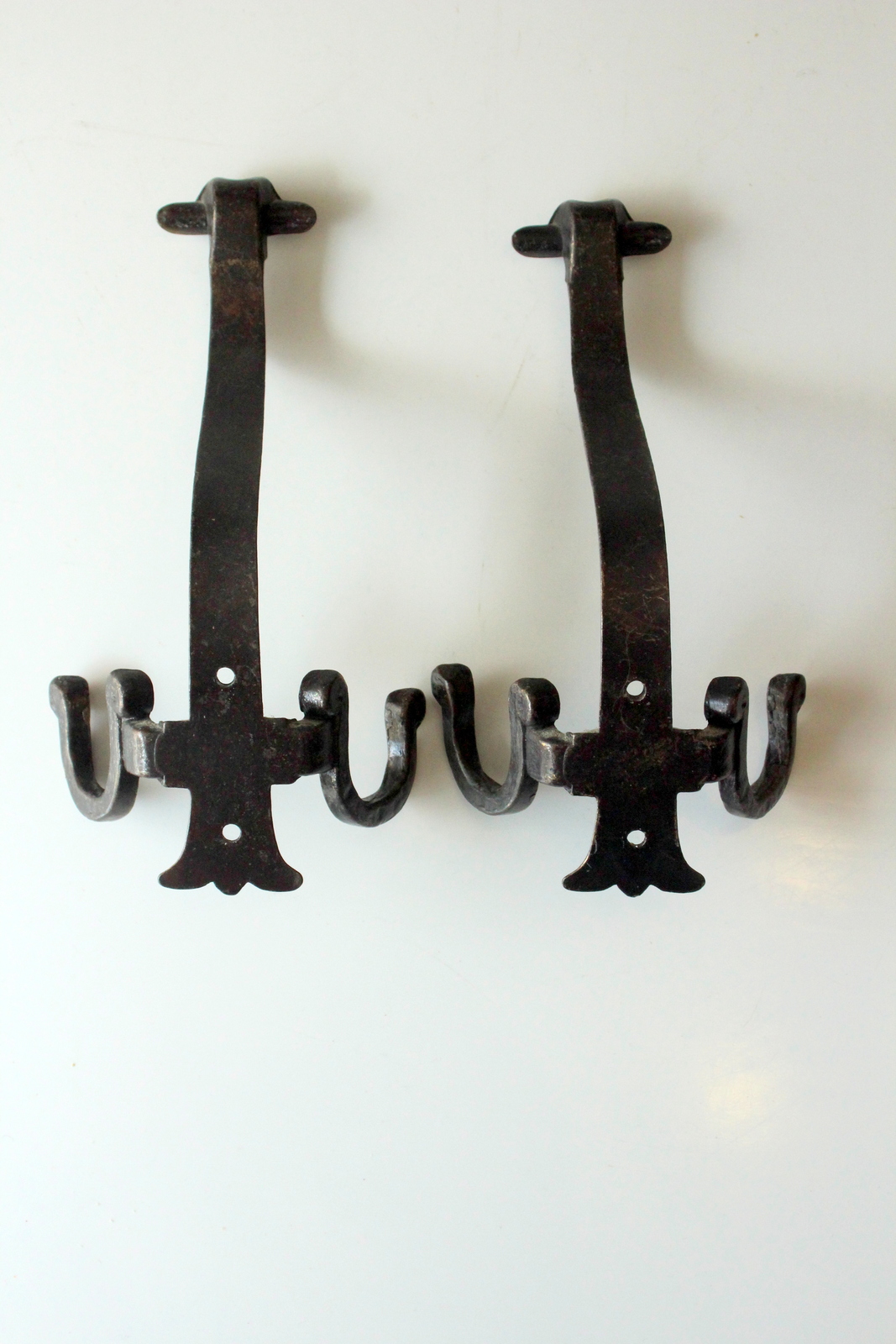 2 solid coat hooks made of wrought iron, vintage from the 1960s Coat & Hat Racks