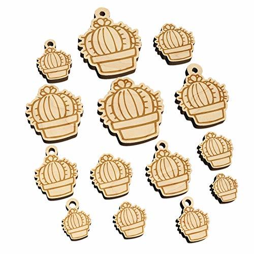 Hand Drawn Cactus with Flower Doodle Mini Wood Shape Charms Jewelry DIY Craft -