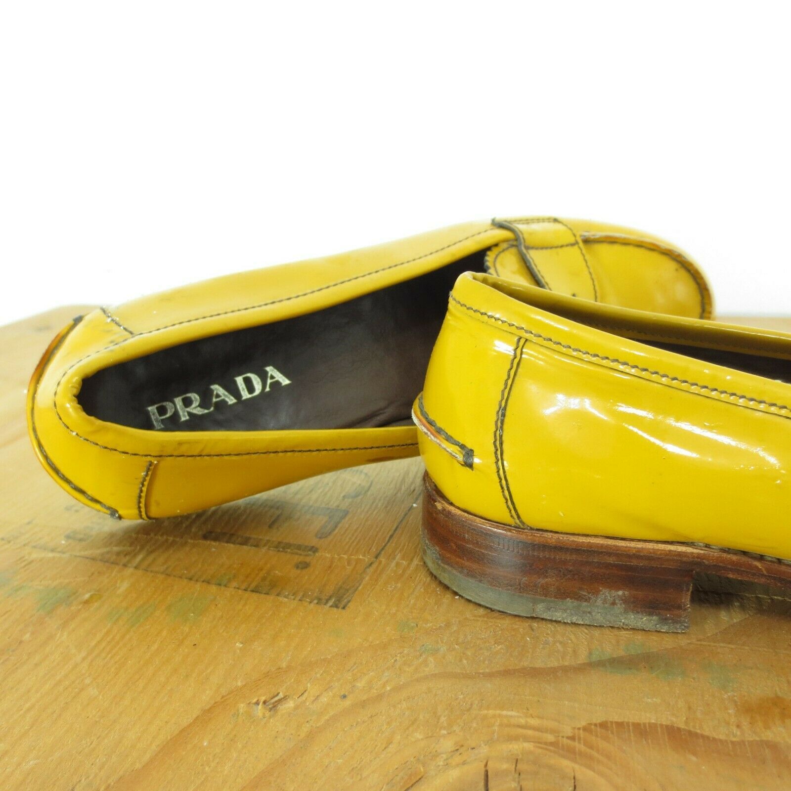 yellow patent leather prada sneakers
