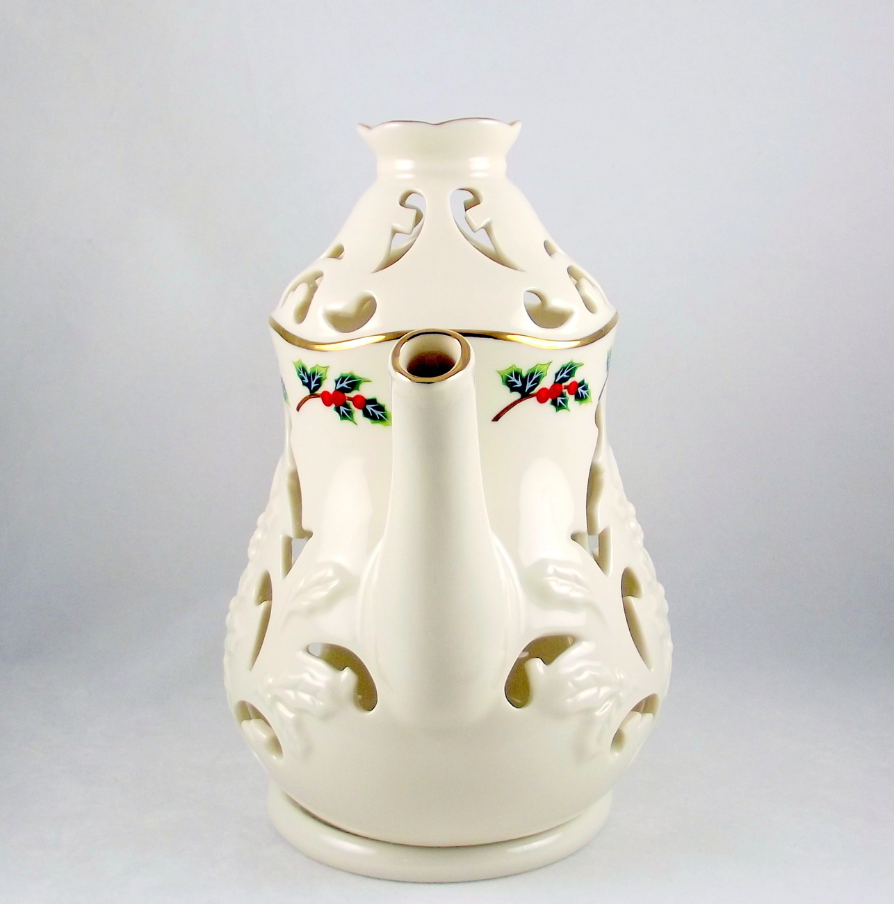 Partylite Holly Leaf P7256 porcelain teapot tealight candle holder