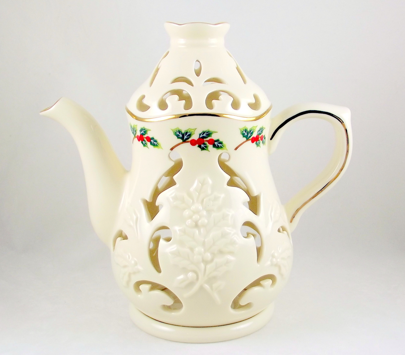 Partylite Holly Leaf P7256 porcelain teapot tealight candle holder Candle Holders