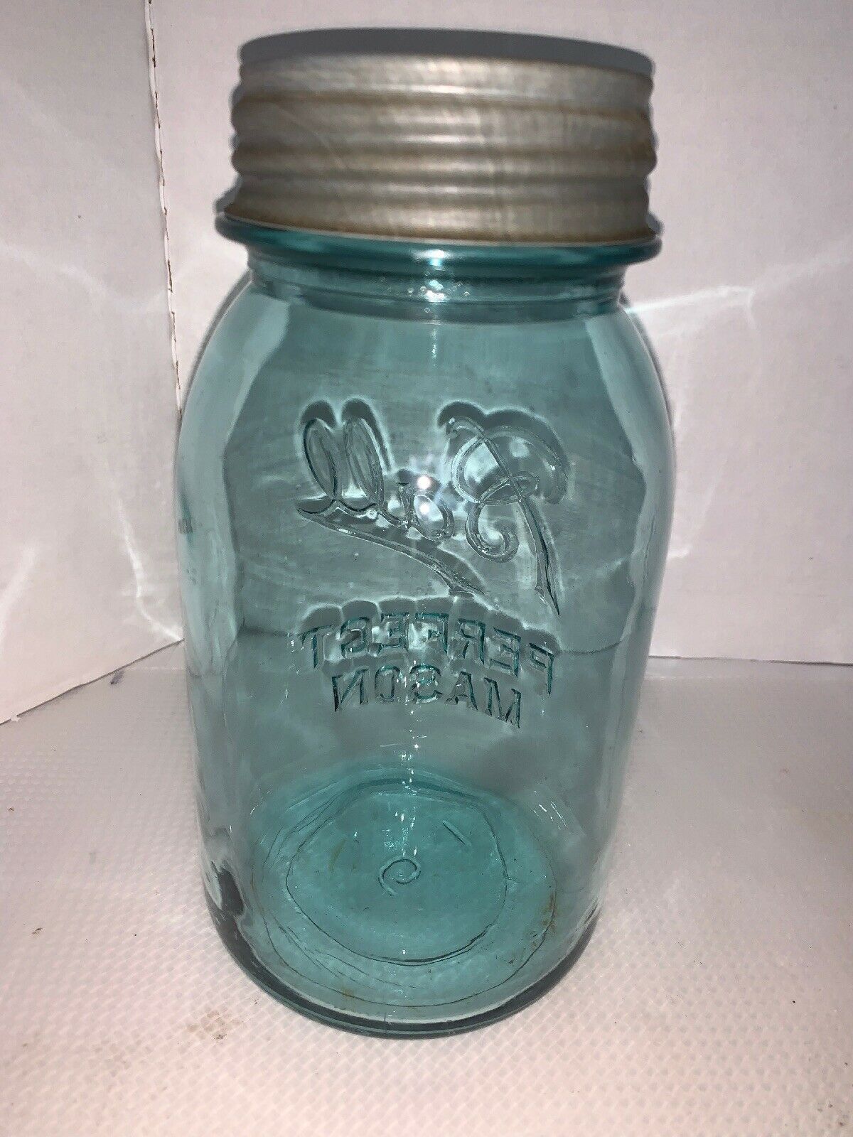 Ball Perfect Mason 1Qt Blue Glass Canning Jar #6 W/ Zinc Lid 1910 -1923 ...