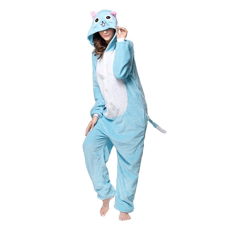 Adults' Kigurumi Pajamas Cat Onesie Pajamas Flannel Toison Blue Cosplay ...