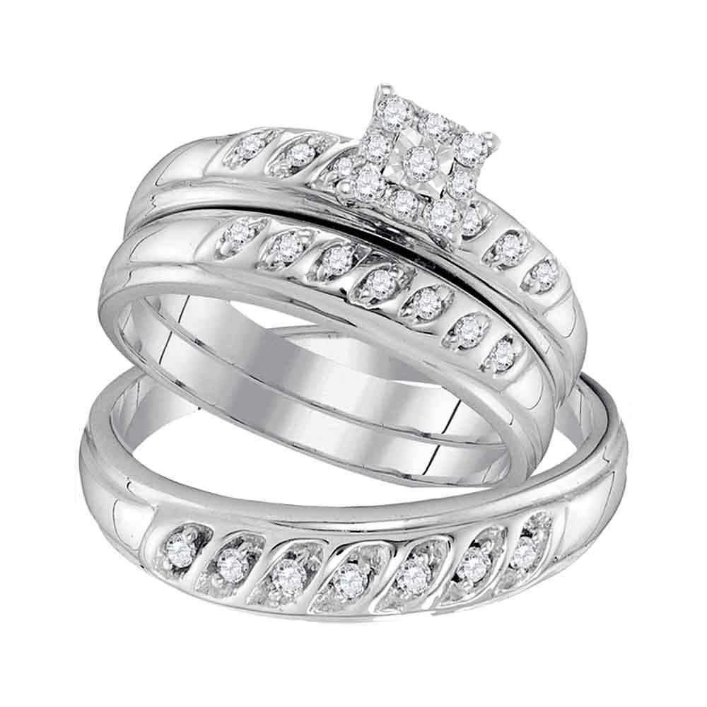 10Kt White Gold His & Hers Solitaire Matching Wedding Ring