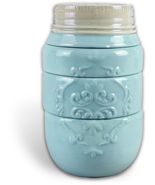 Blue Ceramic Mason Jar Stacking Measuring Cups Set of 4 Primitive Countr... - $24.00