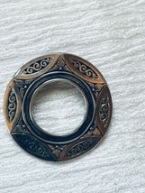 Vintage Oxidized Scrollwork &amp; Flowers Open Circle Silvertone Scarf Clip ... - $10.39